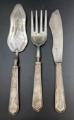 Three Continental silver handled servers (Marked 800)