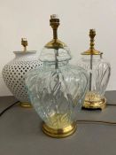 Three contemporary lamps, one pierced and two clear glass.