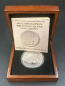 The London Mint 2013 Coronation Britannia silver one crown, struck on 2nd June 2013, boxed.