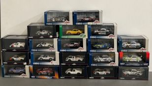 Twenty EBBRO diecast model cars. Racing car collection, Oldies collection and GT 2004 series.