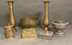 A selection of brass/copper and silver plate items