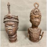 Two pairs of large Africa bronze busts (H34cm)