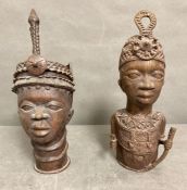 Two pairs of large Africa bronze busts (H34cm)