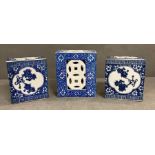 Three blue and white Chinese ceramic opium pillows