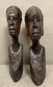 Two African carved wooden busts (H31cm)