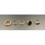 Five 9ct gold rings, various settings and styles (Approximate Total Weight is 11.5g)