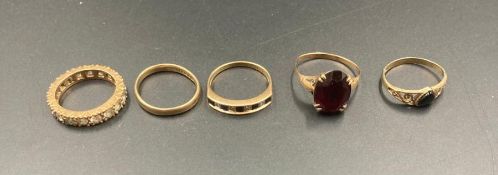Five 9ct gold rings, various settings and styles (Approximate Total Weight is 11.5g)