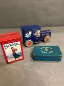 Three vintage tins, one in the form of a car