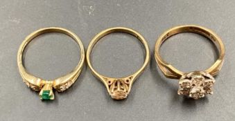 Three 9ct gold rings various settings and styles.(Approximate Total Weight 5.8g)