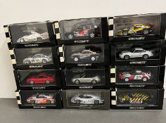 Twelve boxed Porsche rally cars by Minichamps, Daytona, Le Mans etc, various years
