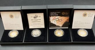 A Selection of four Royal Mint silver coins to include: 50th Anniversary of the United Nations £2, 2