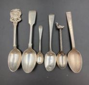 A selection of six various silver teaspoons, selection of styles, hallmarks and makers. (Approximate
