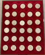 35 Florins in display case 1920-1951, mostly pre 1947 silver coins