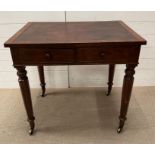 A William IV writing table on octagonal legs terminating on brass castors