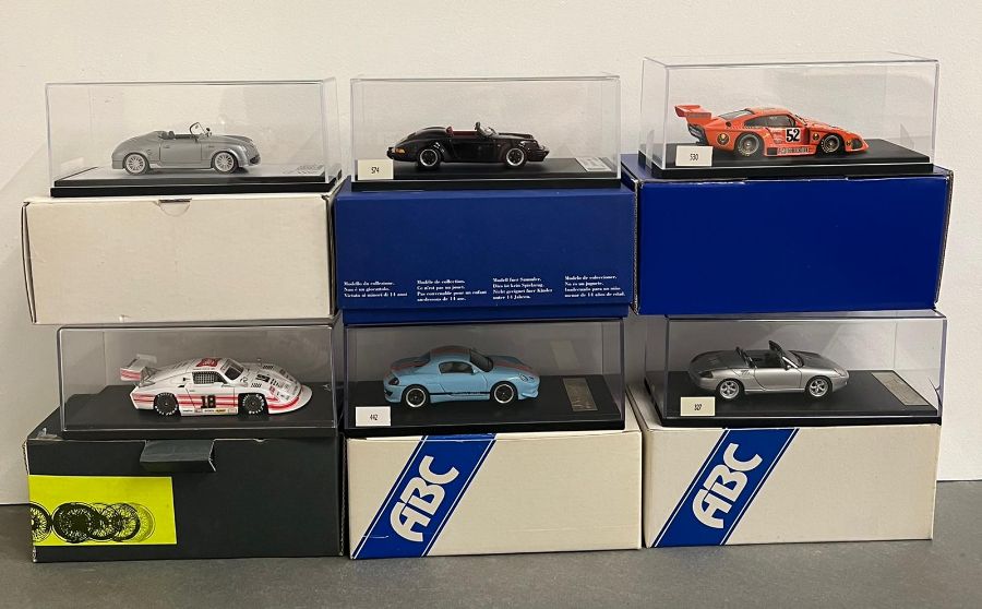 Six Porsche boxed diecast racing cars