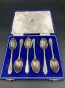 A Mappin and Webb cased box of six silver teaspoons, hallmarked for Sheffield 1977