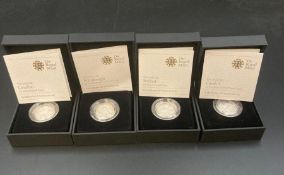 A Set of Four Royal Mint £1 Piedfort Silver Proof Coins, boxed for Cardiff, Edinburgh, Belfast and