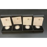 A Set of Four Royal Mint £1 Piedfort Silver Proof Coins, boxed for Cardiff, Edinburgh, Belfast and