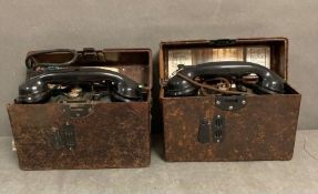 Two Bakelite army field telephones