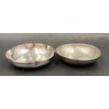 Two Keswick School of Industrial Art hammered metal pin dishes.