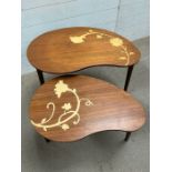 A Kidney shaped inlaid nest of tables