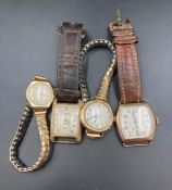 A selection of four 9ct gold watches, two men's and two women's. (non gold straps)