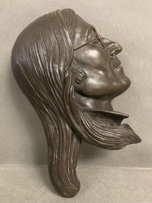 A bronze bust or wall hanging of John Lennon in profile, signed by the artist Jeanne Rynhart - Image 4 of 5