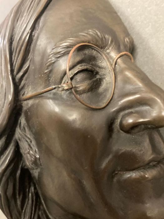 A bronze bust or wall hanging of John Lennon in profile, signed by the artist Jeanne Rynhart - Image 5 of 5