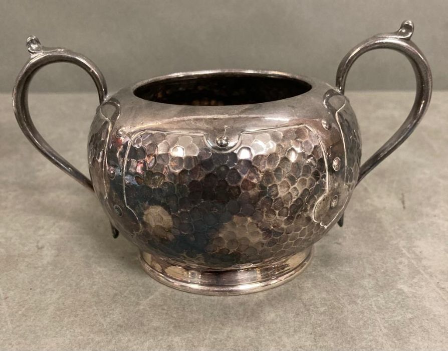 An Arts and Crafts Tea service comprising teapot, sugar bowl and milk jug - Image 4 of 5