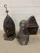 Three metal garden lanterns