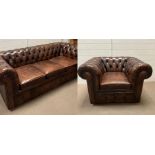 A Chesterfield Club Armchair with stud detail to arms and a three seater Chesterfield sofa (Sofa