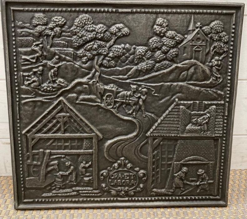 A selection of cast iron wall hangings to include an ornate oven door - Image 3 of 5