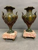 A pair of Spelter bronze French vases, Art Nouveau style