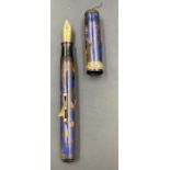 A 1930's Waterman Patrician Turquoise (Blue & Bronze) lever filler fountain pen, Watermans Ideal