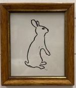 A signed Hugo Guinness block print 'Rabbit' 25cm x 28cm framed.