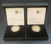 Coins: The Royal Mint 2010 Florence Nightingale £2 Silver Proof Coin and the 2009 Robert Burns £2