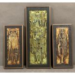 Three miniature deep etchings on metal foil by Bruce Onobrakpeya signed