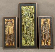 Three miniature deep etchings on metal foil by Bruce Onobrakpeya signed