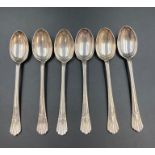 A set of six silver teaspoons, makers mark LS and hallmarked for Birmingham