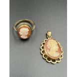 9ct gold cameo pendant and ring (Approximate Total Weight 4.9g)