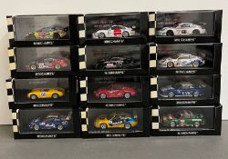 Twelve boxed Porsche rally cars by Minichamps, Daytona, Le Mans etc, various years