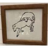 A signed Hugo Guinness block print 'Two Labradors' 37 cm x 32cm framed.