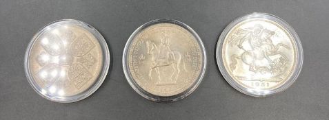 Three Great British coins: Crowns 1951, 1953 and 1960.