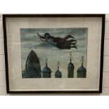 A signed print 'Lovers over London' by Mychael Barratt 73cm x 59 cm framed.