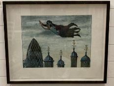 A signed print 'Lovers over London' by Mychael Barratt 73cm x 59 cm framed.
