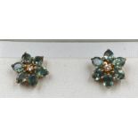 A Pair of 9ct gold aquamarine style earrings