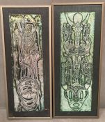 Two miniature deep etching on metal foil by Bruce Onobrakpeya signed