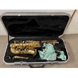 A cased Trevor J James and Co Ltd saxophone