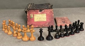 A 19th century Jacques boxwood and ebony Staunton pattern chess set, the white king stamped '