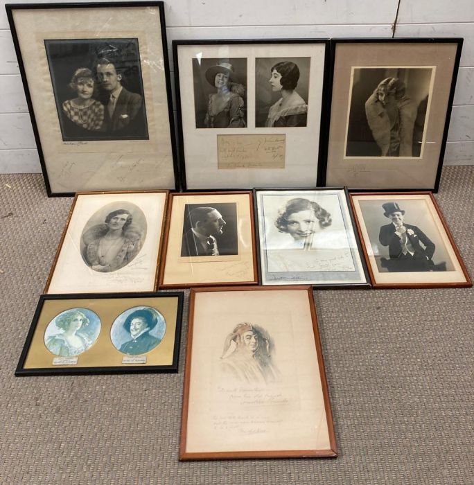 A Selection of seven vintage theatrical signed photographs and two signed drawings to include: